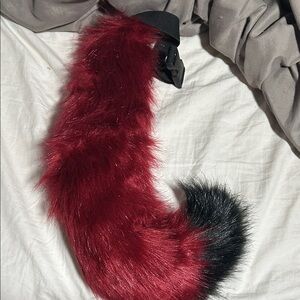 Red and Black Faux Fur Tail Accessory